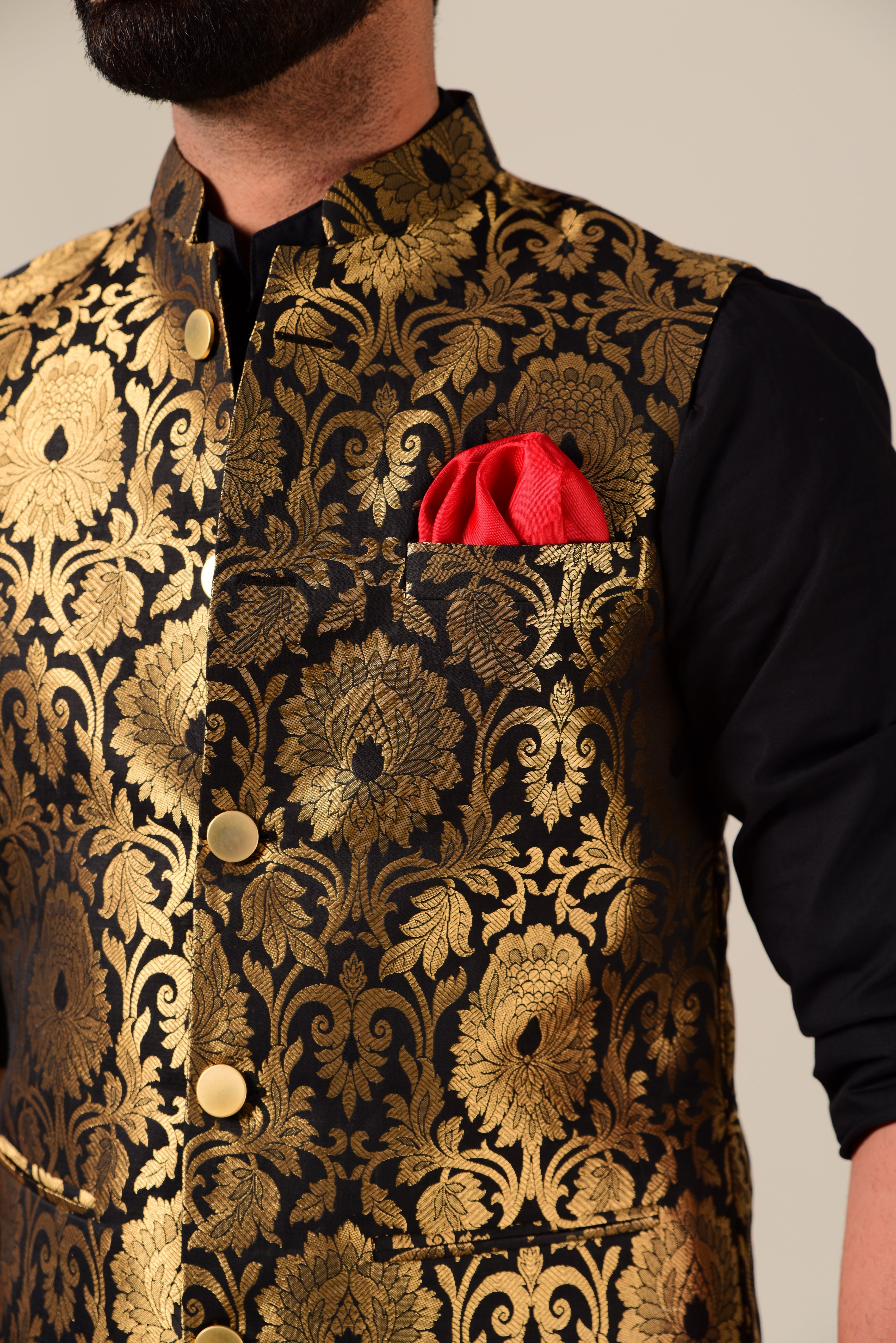 Hand-c Elegant Punjabi Style Black Nehru Jacket with Kurta Pajama Set | Traditional Functions Weddings Diwali Eid Rakshabandhan |
