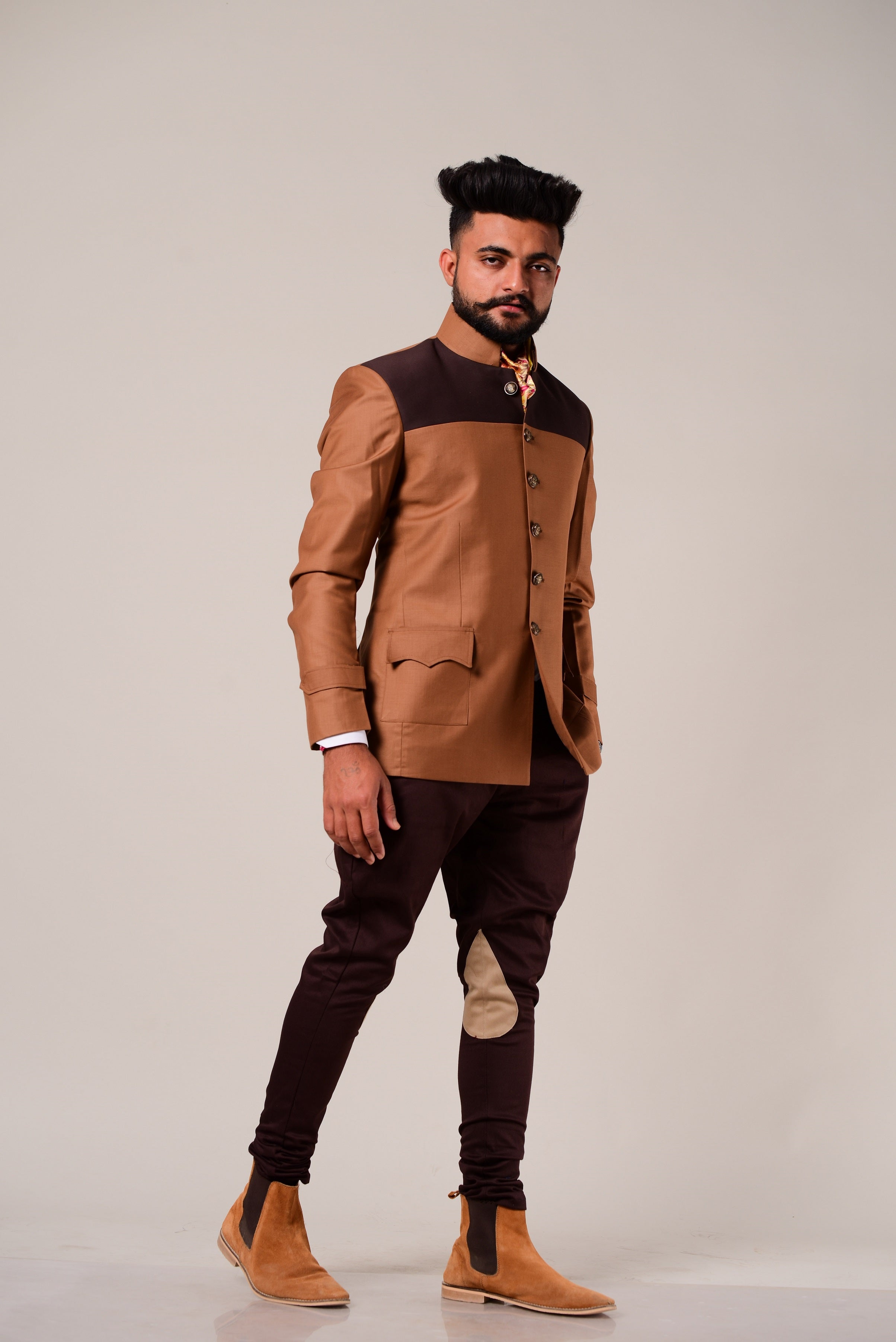 Exclusive Almond Brown Dual Color Jodhpuri Bandhgala Blazer With Breeches | Perfect for Party wear, Festive wear|