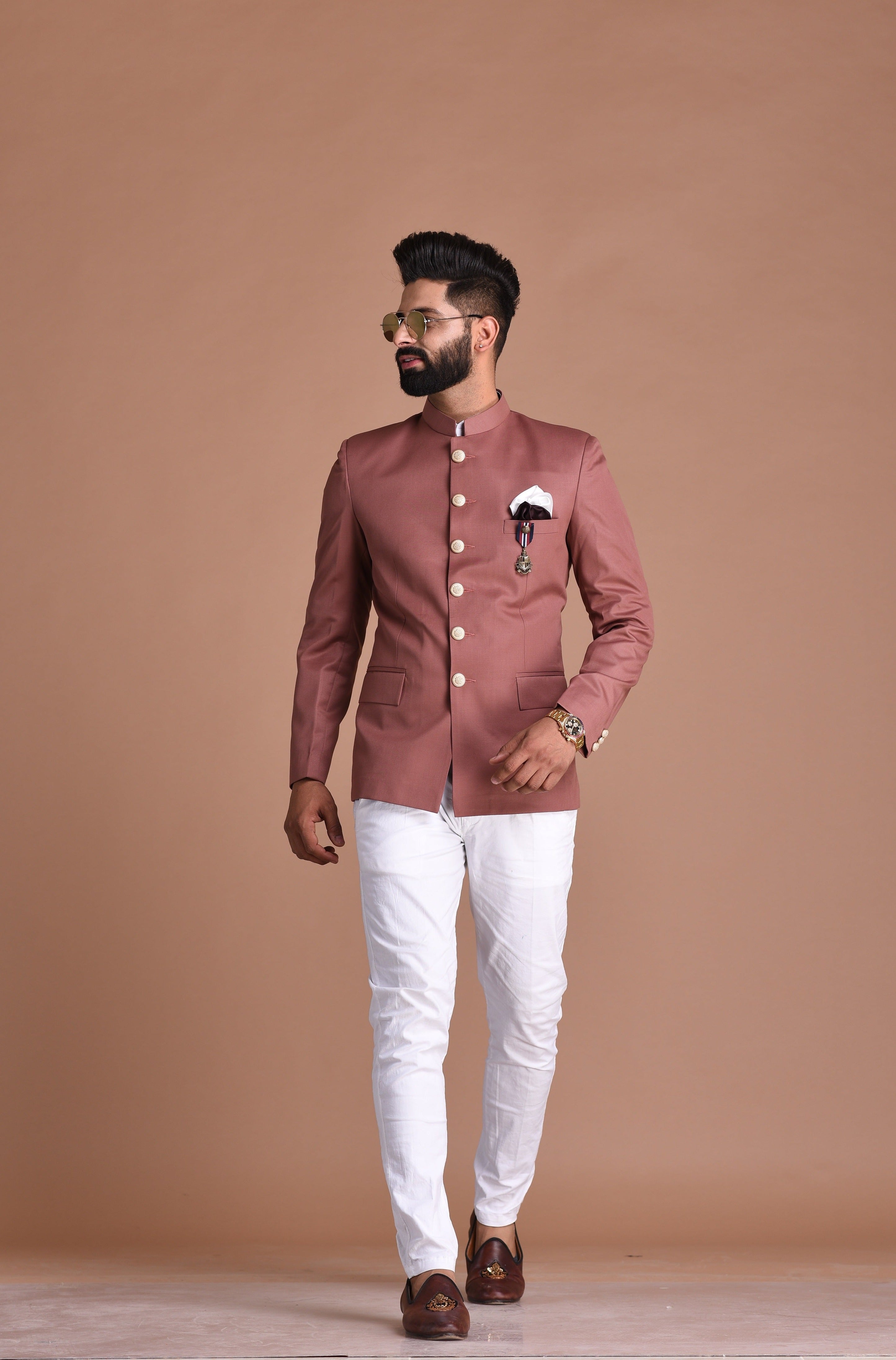 Stunning Rosewood Designer Jodhpuri Bandhgala  with White Trouser| Partywear for Grooms and Friends | Wedding Family Functions |open lawn party