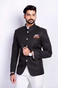 Classic Black Jodhpuri Bandhgala with White Trouser |Terry Rayon| Perfect for Wedding wear , Functional wear|