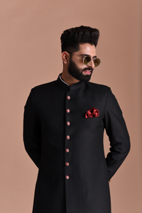 Stunning Black Hand-crafted Sherwani /Achkan for Men |Terry Rayon |Perfect For Wedding , Reception , Sangeet , Engagement