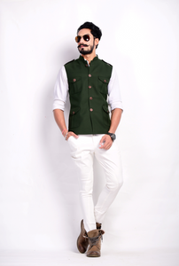 Stylish Dark Green Semi Hunting Jacket with White Shirt and Breeches| Perfect for Casual wear, Festive wear|