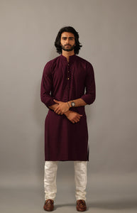 Hand-crafted Wine Lucknowi Chikankari Embroidered Kurta-Pajama Set| Best for Wedding wear, Festive wear| Navratri, Diwali, Raksha Bandhan|