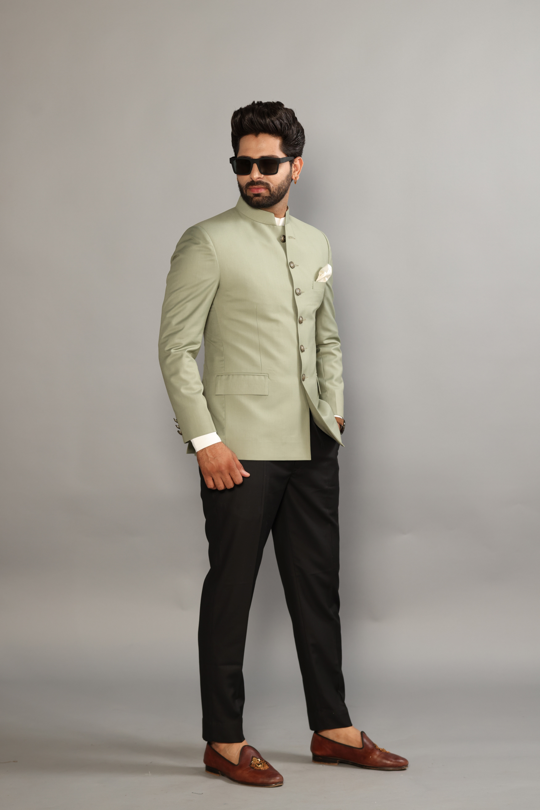Alluring Moss Green Royal Jodhpuri Bandhgala with Black Trouser | Perfect for Formal Events , Weddings, Formal Party | Free Personalization|
