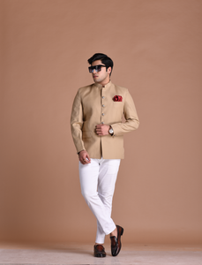 Exclusive Tan Brown Designer Jodhpuri  Bandhgala with White Trouser | Wedding Functions | Perfect for formal Party Wear
