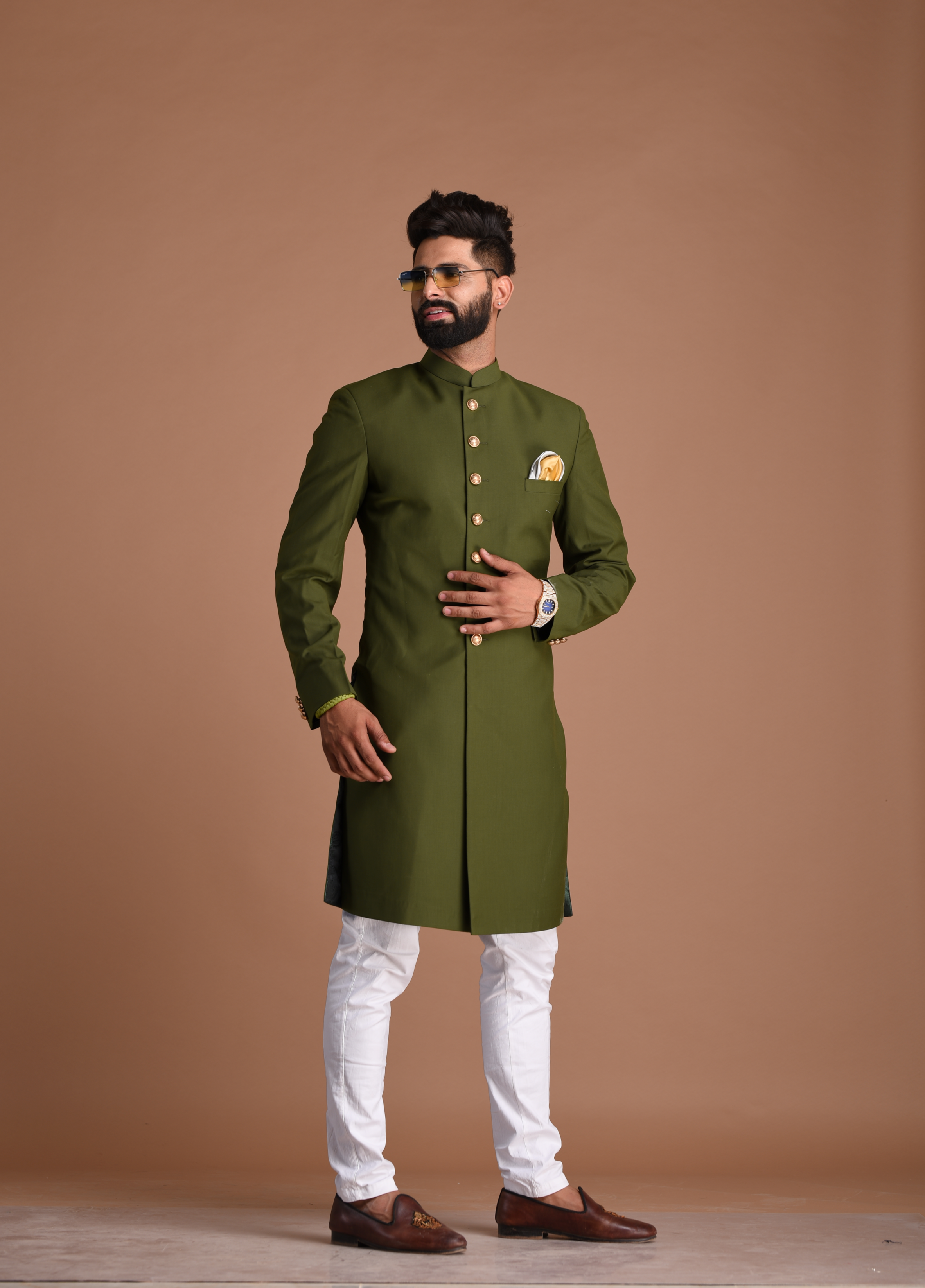 Stunning Solid Battle Green Sherwani Achkan for Men | Best for Groom Squad | Wedding functions