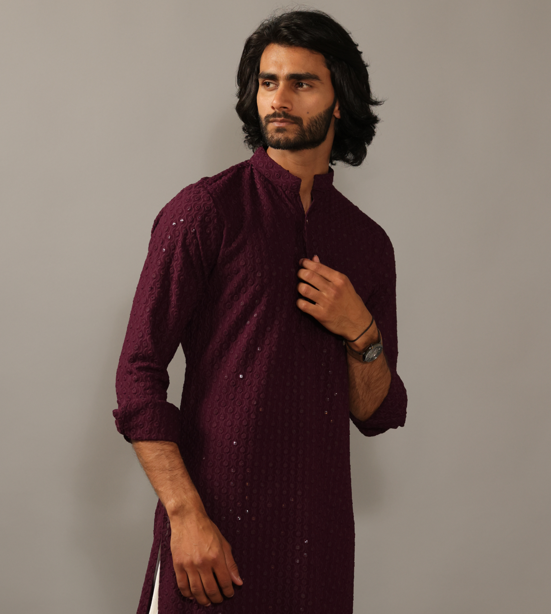 Hand-crafted Wine Lucknowi Chikankari Embroidered Kurta-Pajama Set| Best for Wedding wear, Festive wear| Navratri, Diwali, Raksha Bandhan|