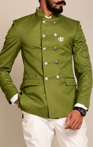 Aesthetic Pear Green Double Breasted Jodhpuri Bandhgala with White Trouser | Perfect for Cocktail Party , Wedding wear , Functional wear|