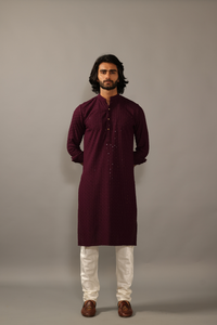 Hand-crafted Wine Lucknowi Chikankari Embroidered Kurta-Pajama Set| Best for Wedding wear, Festive wear| Navratri, Diwali, Raksha Bandhan|