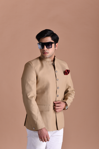 Exclusive Tan Brown Designer Jodhpuri  Bandhgala with White Trouser | Wedding Functions | Perfect for formal Party Wear