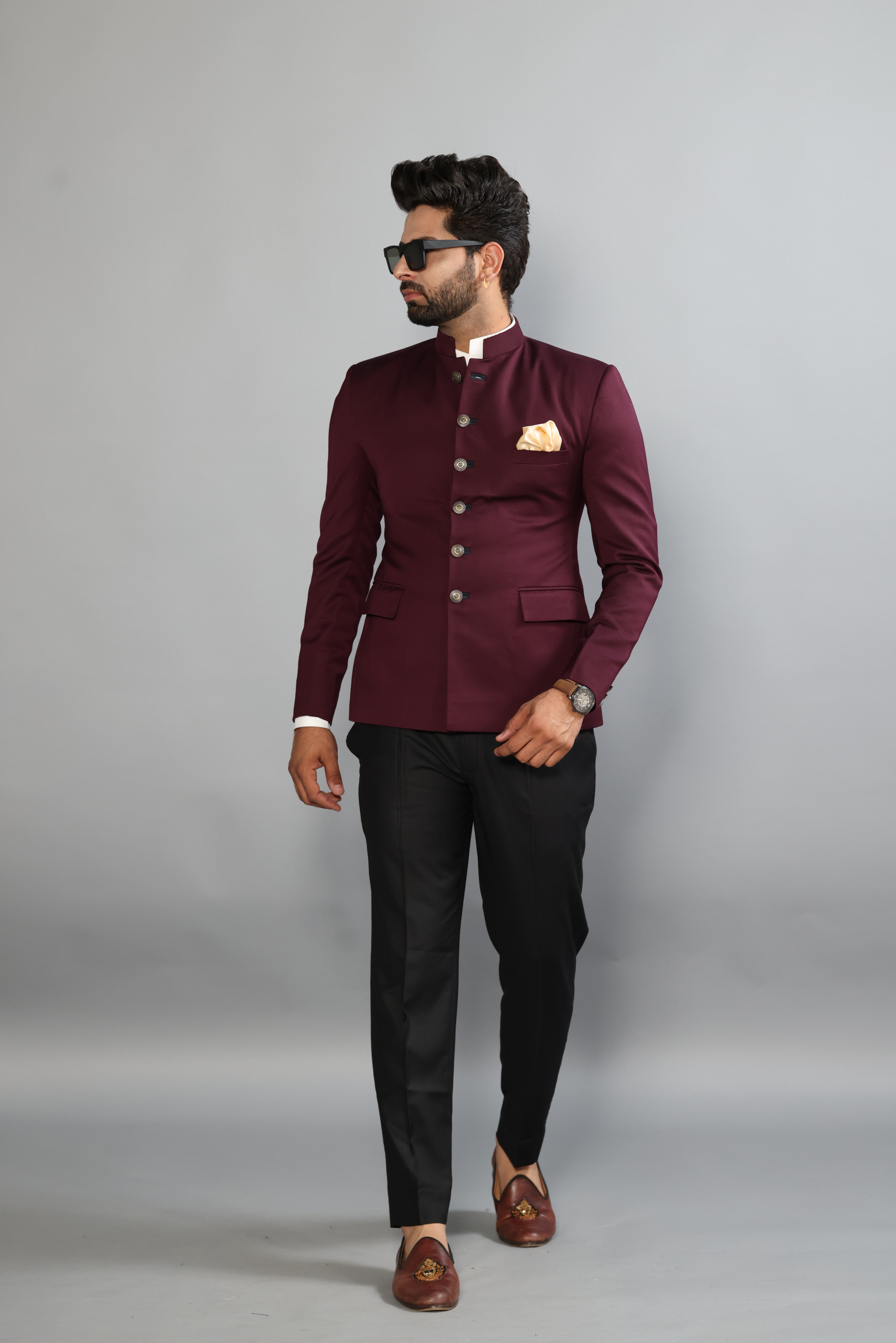 Elegant Wine Jodhpuri Band gala with Black Trouser |Terry Rayon| Perfect for Wedding and Party Wear|
