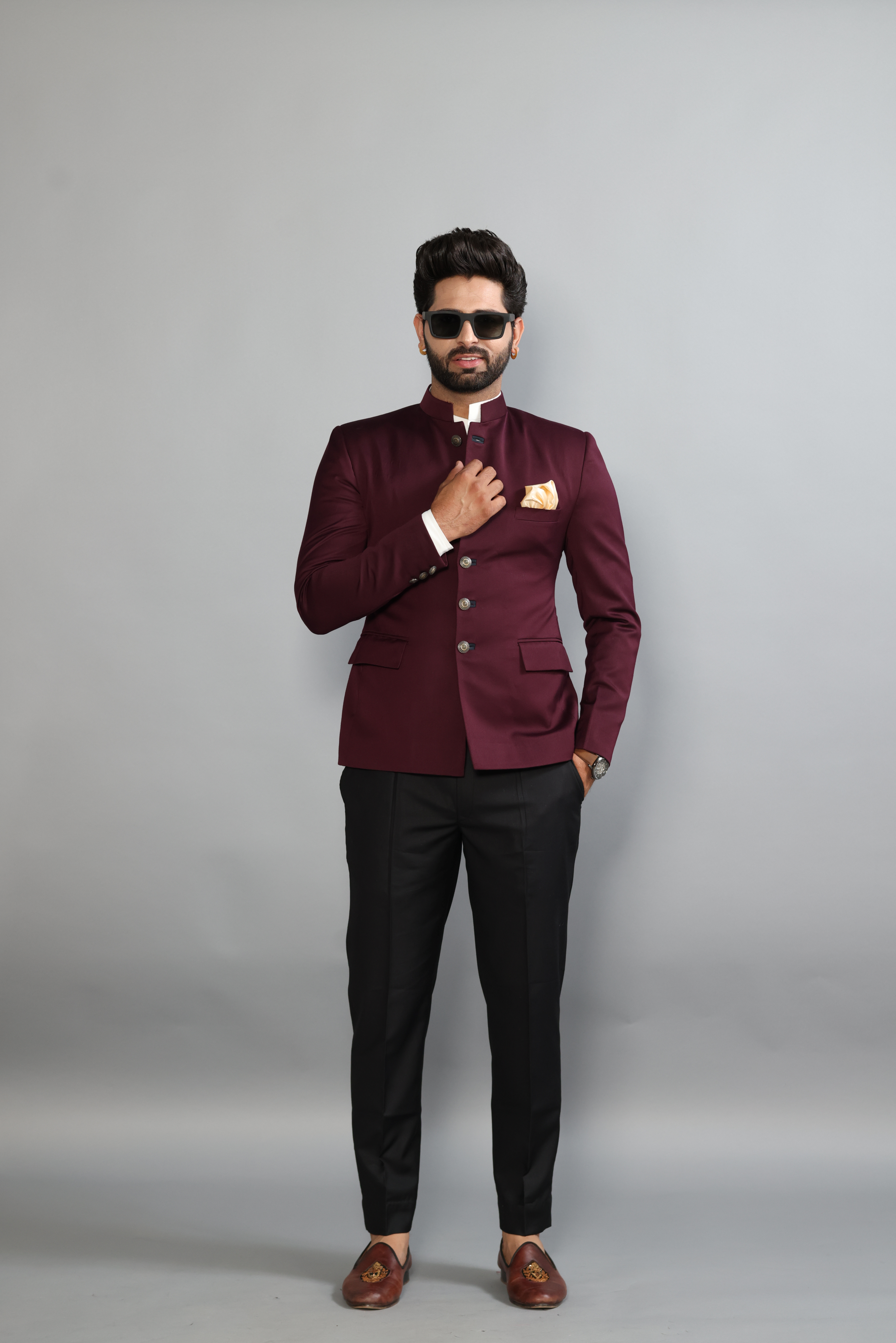 Elegant Wine Jodhpuri Band gala with Black Trouser |Terry Rayon| Perfect for Wedding and Party Wear|