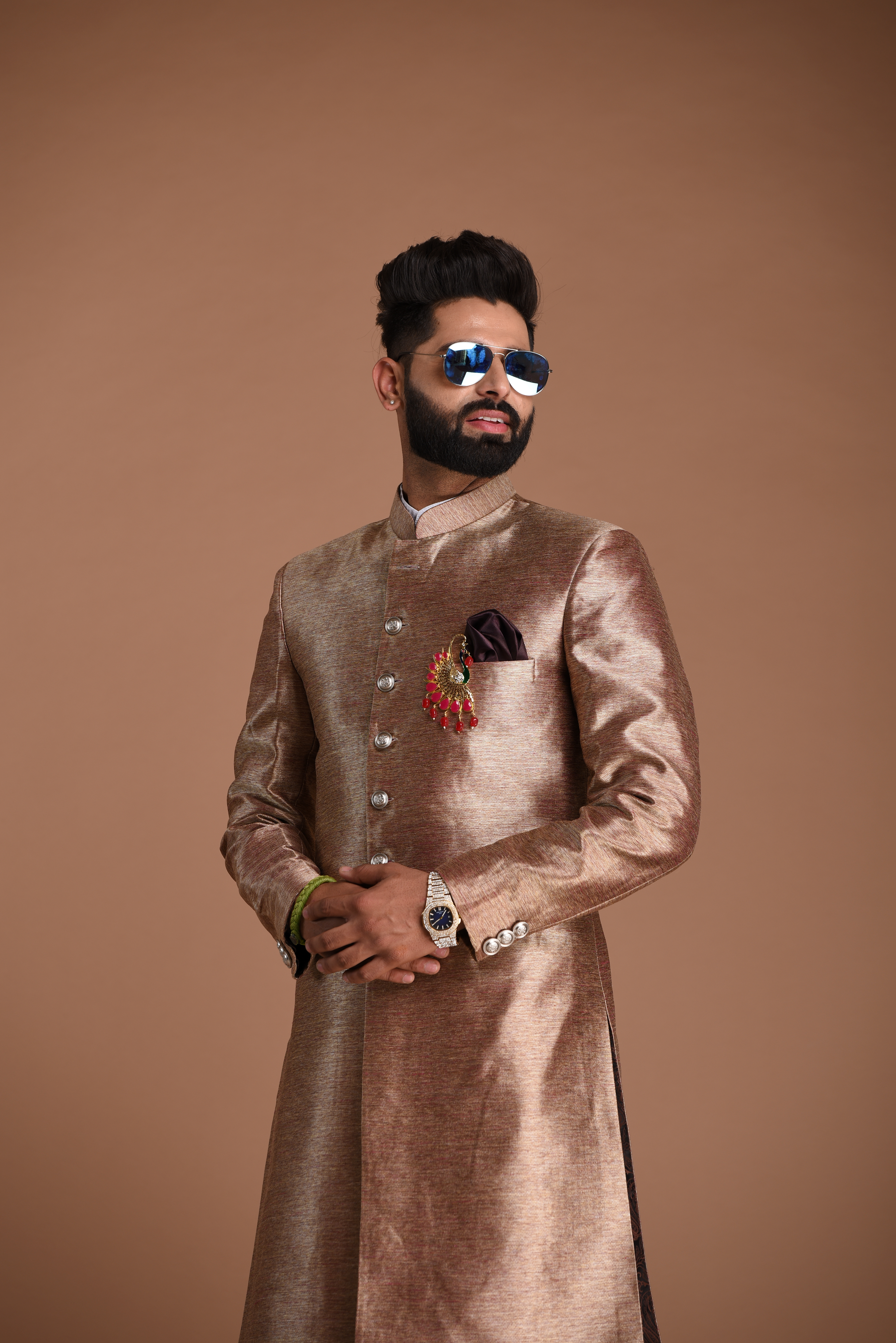 Alluring Magenta Golden Banarasi Silk Sherwani /Achkan for Men |Best For Wedding ,Grooms Formal Indian Events Festivals |Maharaja Style|