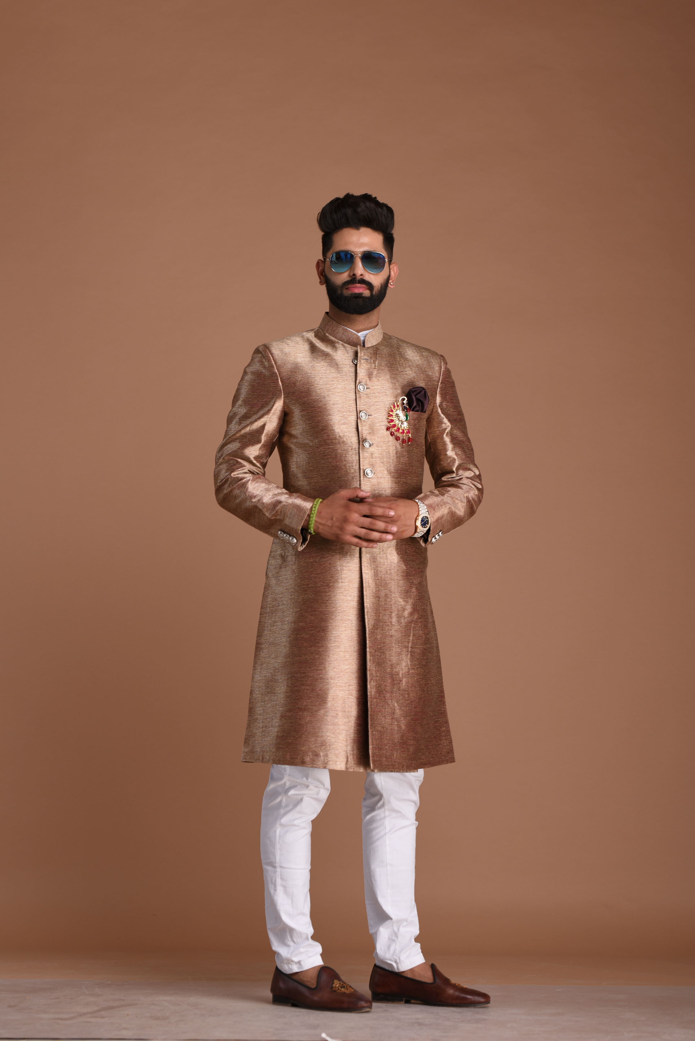 Alluring Magenta Golden Banarasi Silk Sherwani /Achkan for Men |Best For Wedding ,Grooms Formal Indian Events Festivals |Maharaja Style|
