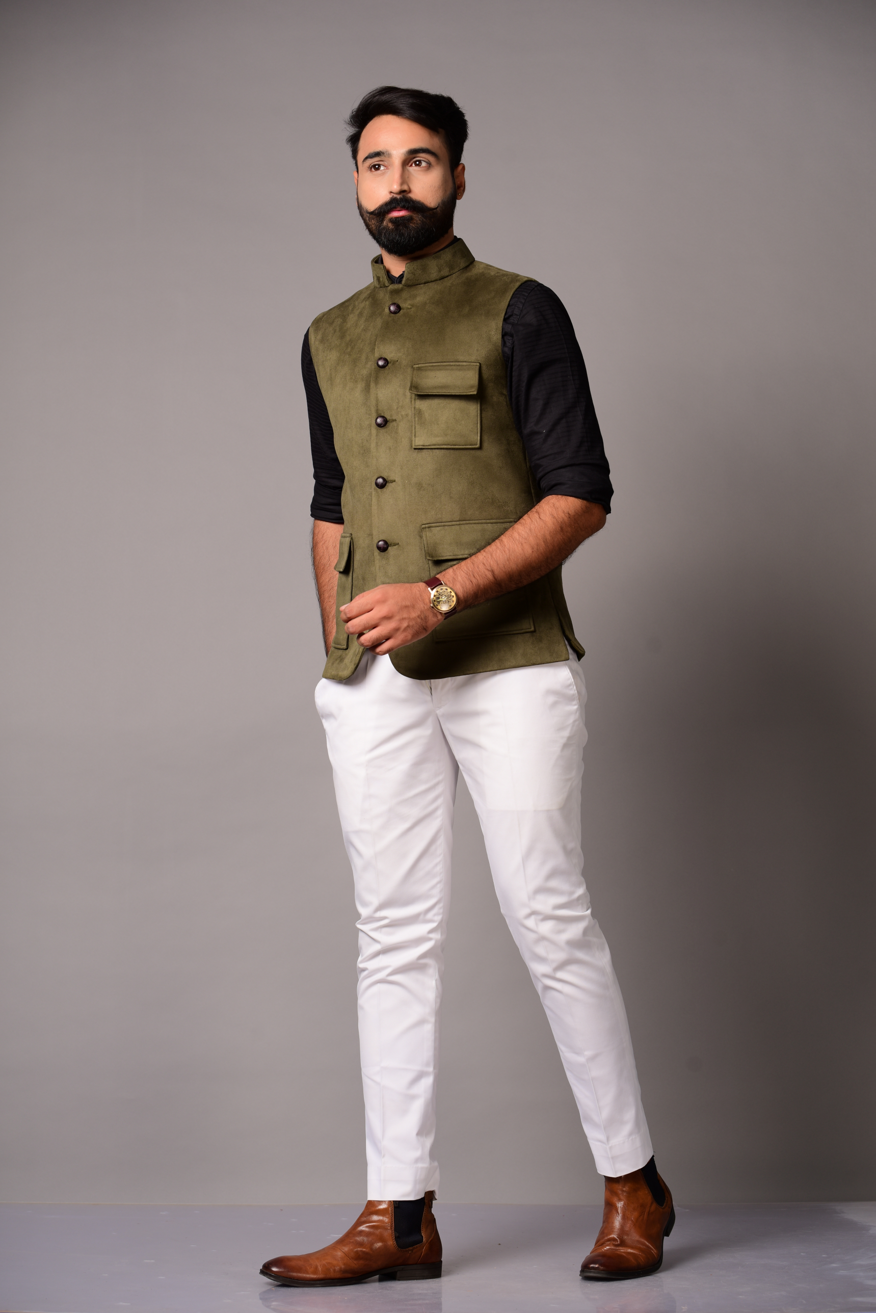 Leather sales nehru jacket