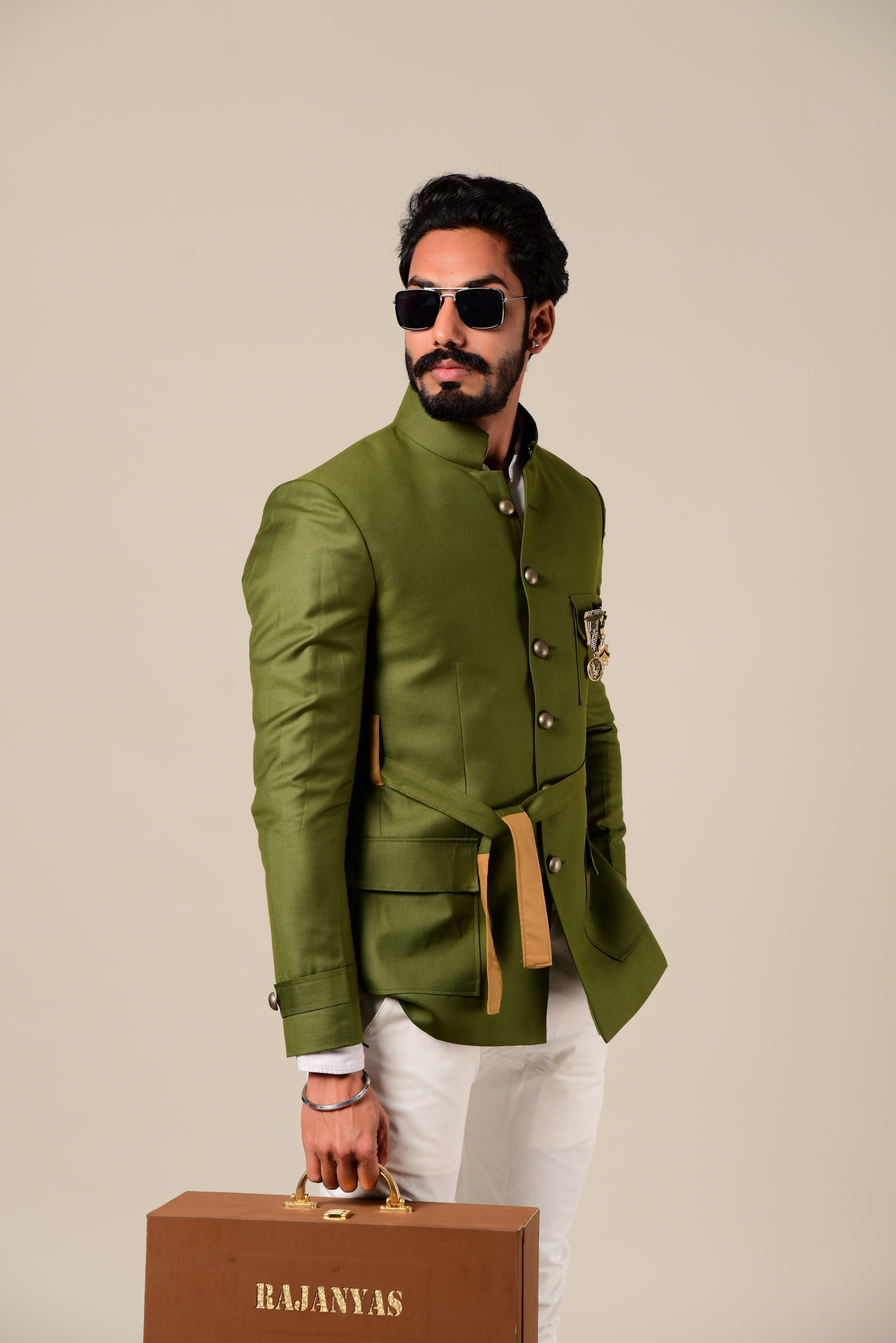 Bespoke Contemporarily Styled Waist Belted Royal Jodhpuri Bandhgala with White Trouser| Perfect Wedding and Party Wear | Free Personalisation