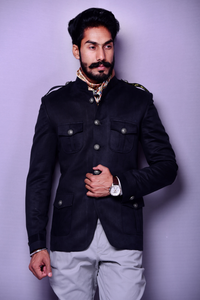 Vintage Black Faux Suede Leather Hunting Bandhgala |Breeches | Customized Bandhgala | Ancient Maharaja Look