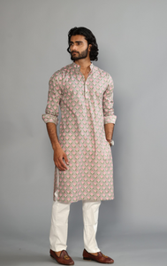 Alluring Thunder Grey Booti Printed Sanganeri Kurta with White Pajama | Diwali, Eid , Pooja | Traditional , Functional , Wedding , Indian Party Wear