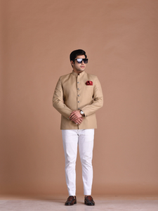 Exclusive Tan Brown Designer Jodhpuri  Bandhgala with White Trouser | Wedding Functions | Perfect for formal Party Wear
