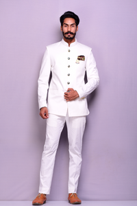 Classic White Jodhpuri Bandhgala Suit for Men |Terry Rayon|  Best Buy for Formal Events Parties Weddings | Elite Elegant Dignified Appearance