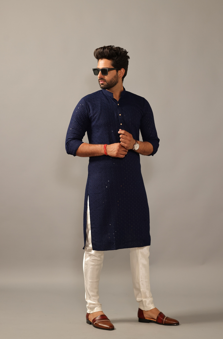 Hand-crafted Navy-Blue Lucknowi Chikankari Embroidered Kurta-Pajama Set| Best for Wedding wear, Festive wear| Navratri, Diwali, Raksha Bandhan|