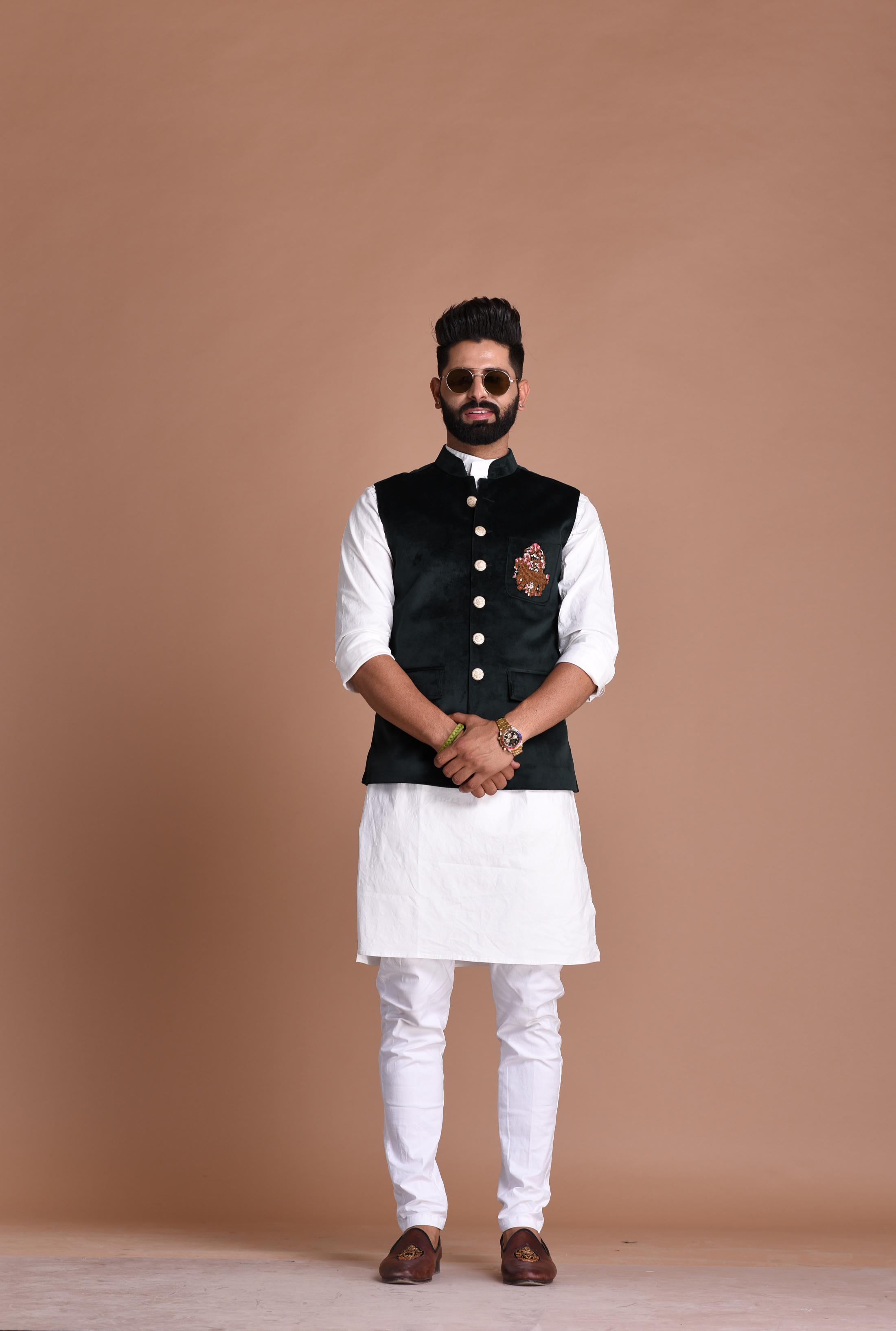 Aesthetic Hand Embroidered Royal Horse Velvet Jodhpuri Half Jacket