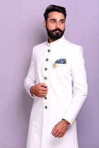Stunning Solid White Traditional Achkan | Perfect for Wedding, functional and Festive Wear|