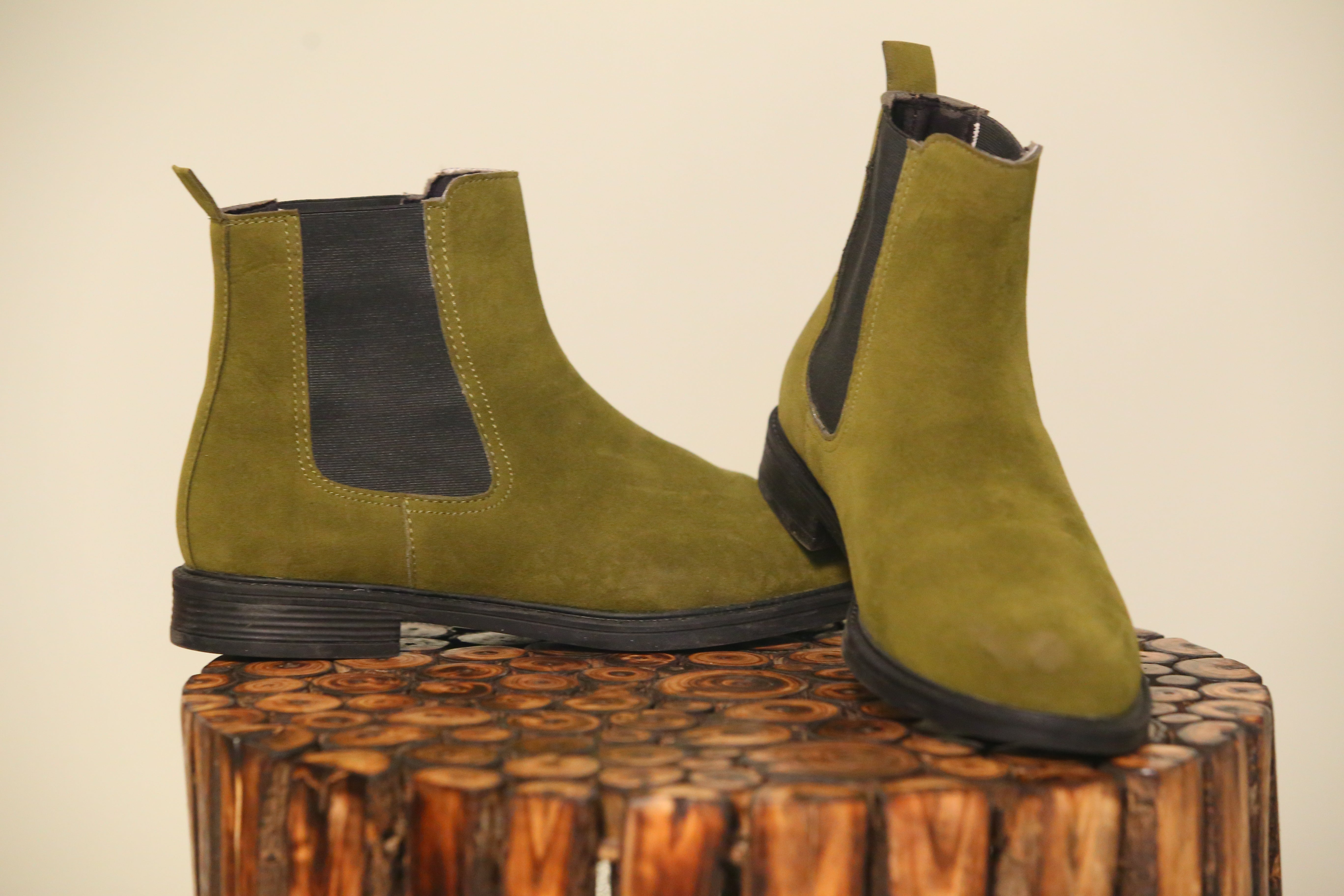 Men's Olive Green Suede Leather Chelsea Boots