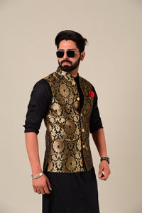 Hand-c Elegant Punjabi Style Black Nehru Jacket with Kurta Pajama Set | Traditional Functions Weddings Diwali Eid Rakshabandhan |