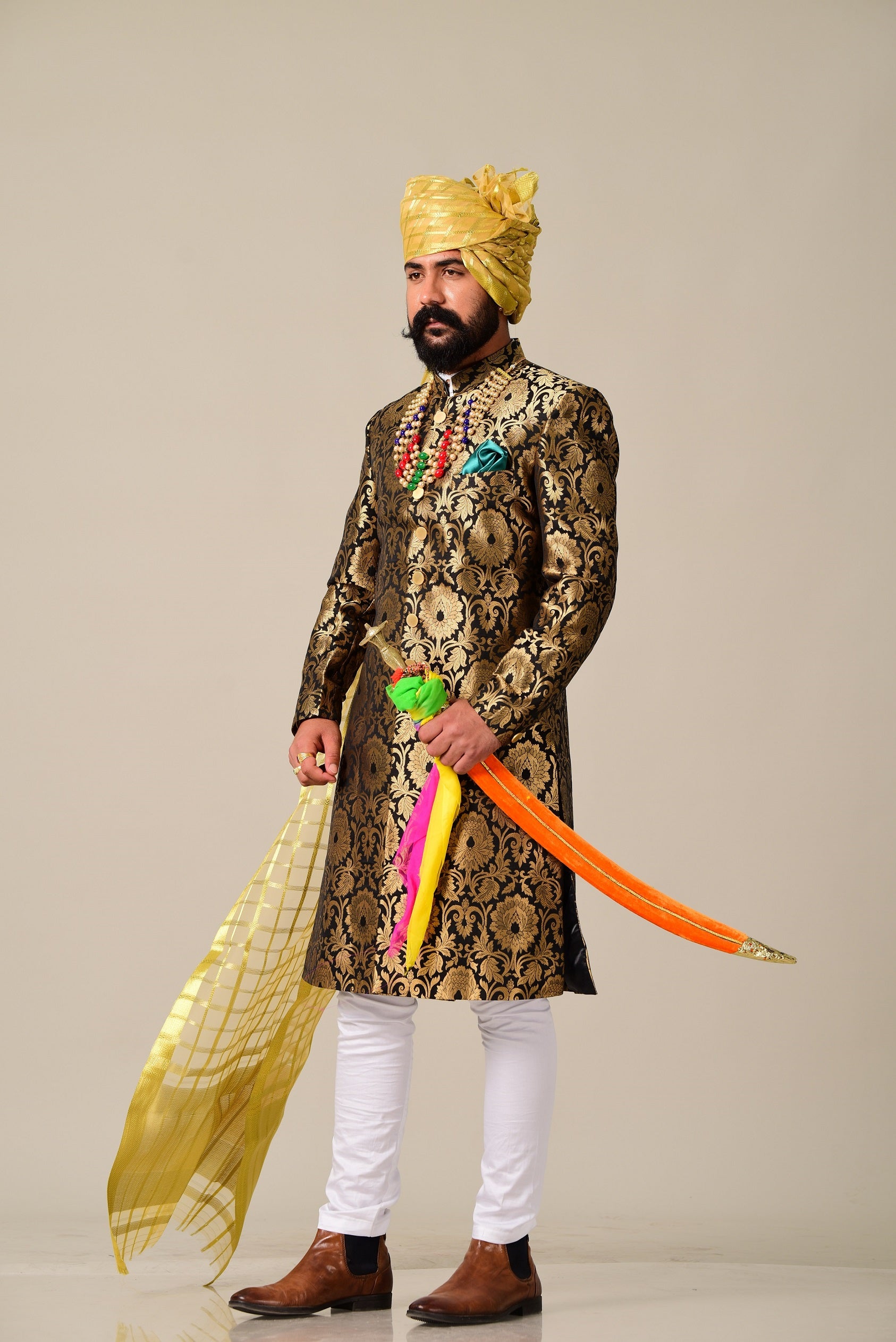 Elegant Hand crafted Rajputana Styled Silky Smooth Velvet Sherwani
