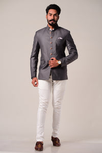 Exclusive Iron Grey Jodhpuri Bandhgala with White Trouser | Perfect for Wedding wear, Festive wear, Functional wear|