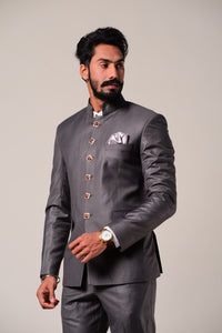 Iron Grey Bandhgala Suit With Hand-painted Stone Buttons | Perfect for Wedding wear, Functional wear|