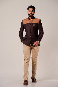 Aesthetic Umber Brown Jodhpuri Band gala Suit  for Men | Dual Brown Details | Perfect for Wedding wear , Functional wear, Festive wear||