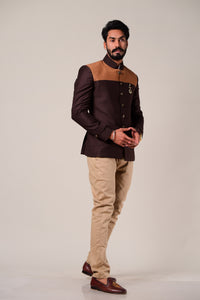 Aesthetic Umber Brown Jodhpuri Band gala Suit  for Men | Dual Brown Details | Perfect for Wedding wear , Functional wear, Festive wear||