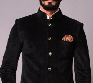 Marvelous Black Velvet Designer Sherwani/Achkan, Dress for Groom's Brother, Father | Perfect Indian Wedding Wear