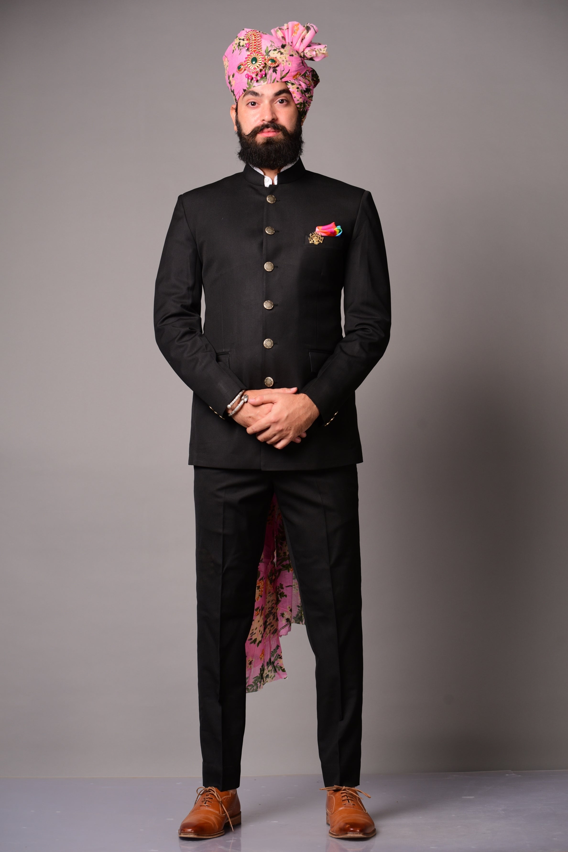 Traditional Rajputana Black Jodhpuri Band gala Suit | Terry Rayon | Perfect for Royal Weddings ,Functional wear |