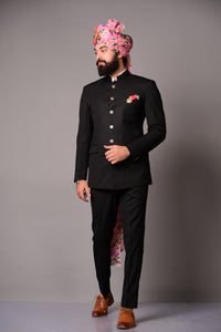 Traditional Rajputana Black Jodhpuri Band gala Suit | Terry Rayon | Perfect for Royal Weddings ,Functional wear |