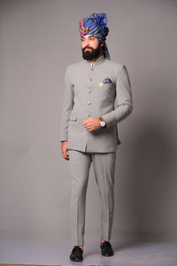 Royal Modish Grey Rajputana Jodhpuri Band gala Suit | Perfect for Royal wedding, Functional Wear|