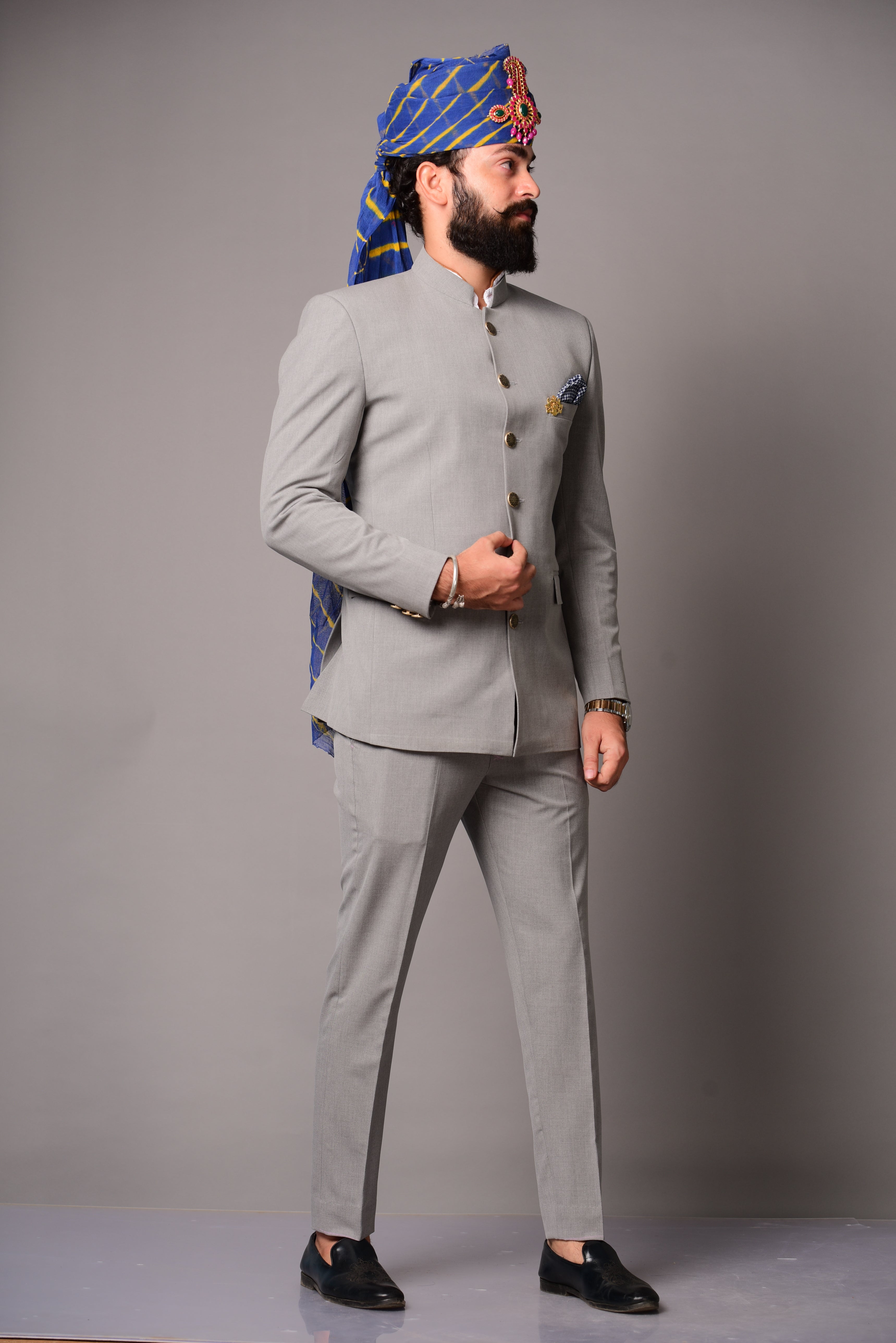 Royal Modish Grey Rajputana Jodhpuri Band gala Suit | Perfect for Royal wedding, Functional Wear|