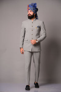 Royal Modish Grey Rajputana Jodhpuri Band gala Suit | Perfect for Royal wedding, Functional Wear|