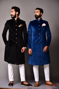 Marvelous Black Velvet Designer Sherwani/Achkan, Dress for Groom's Brother, Father | Perfect Indian Wedding Wear