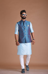 Self Designed Brocade Half Jodhpuri Designer Jacket With Silk Kurta Pajama Set | Wedding Functions Rakshabandhan Diwali Eid Open Lawn Party