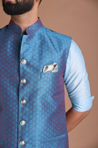 Self Designed Brocade Half Jodhpuri Designer Jacket With Silk Kurta Pajama Set | Wedding Functions Rakshabandhan Diwali Eid Open Lawn Party