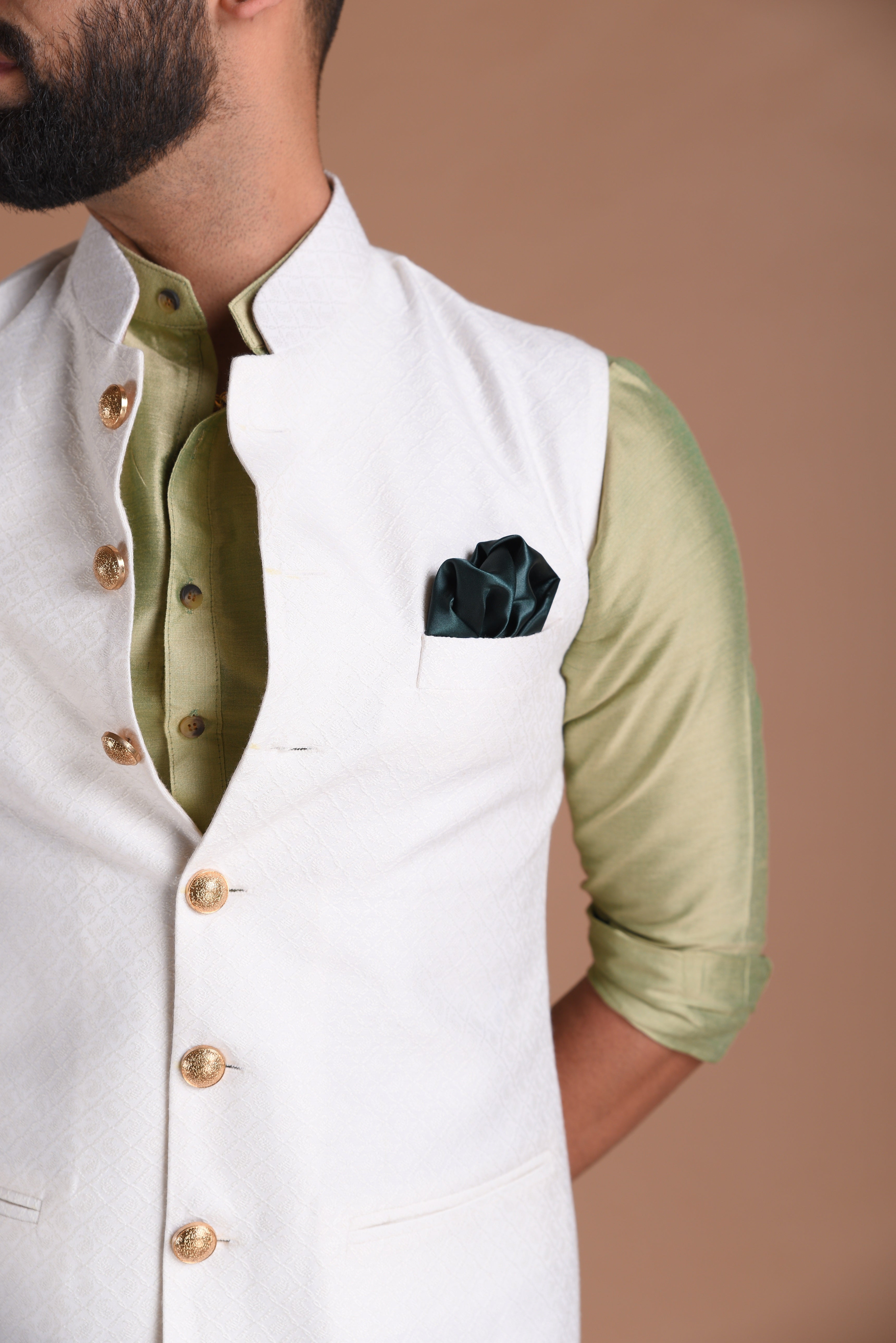 Dazzling White Jaquard Nehru Modi Jacket With Silk Kurta Pajama Set| Available in Father Son Combo | Traditional Indian Wedding / Festival|
