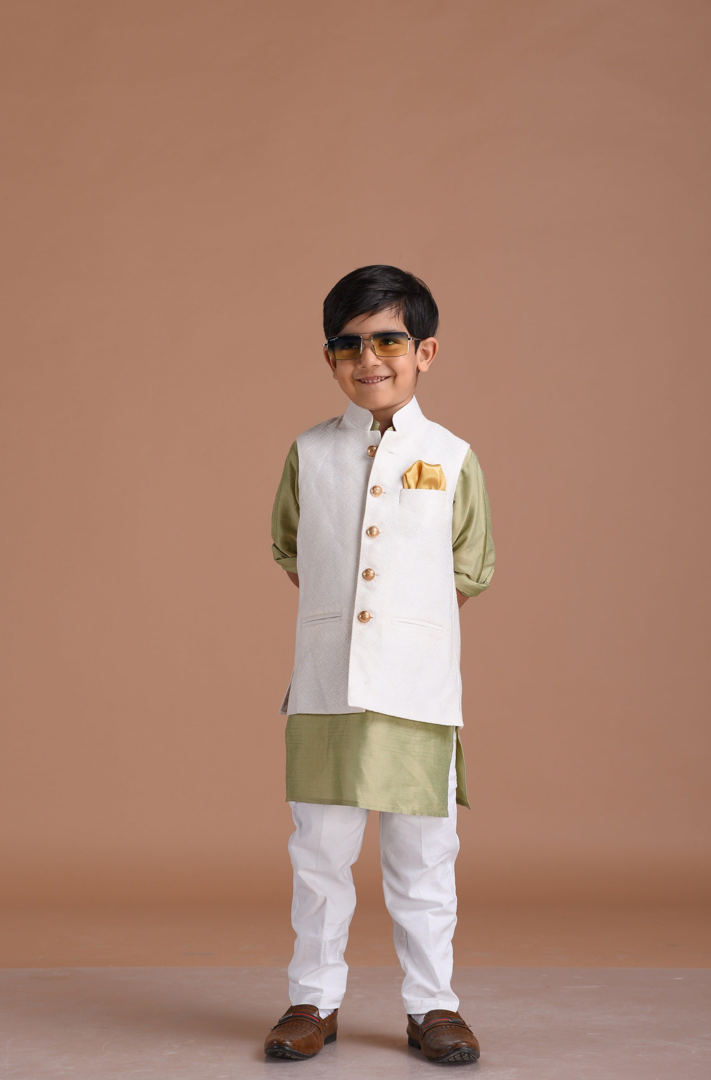 Dazzling White Jaquard Nehru Modi Jacket With Silk Kurta Pajama Set| Available in Father Son Combo | Traditional Indian Wedding / Festival|