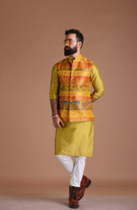 Vibrant Yellow Color Designer Half Jodhpuri Jacket With Silk Kurta Pajma Best For Wedding Function |Open Day Functions | Haldi Functions