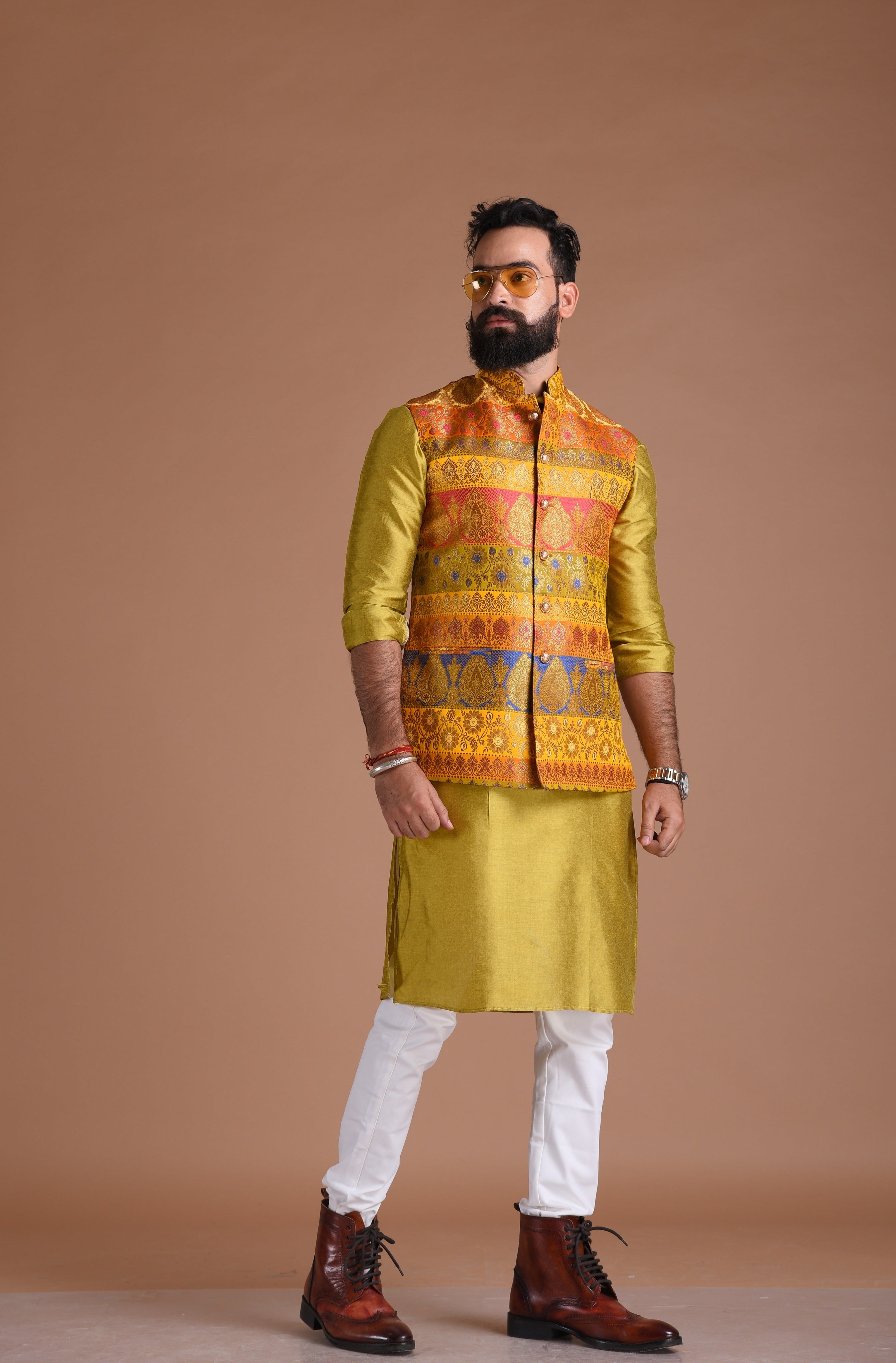 Vibrant Yellow Color Designer Half Jodhpuri Jacket With Silk Kurta Pajma Best For Wedding Function |Open Day Functions | Haldi Functions