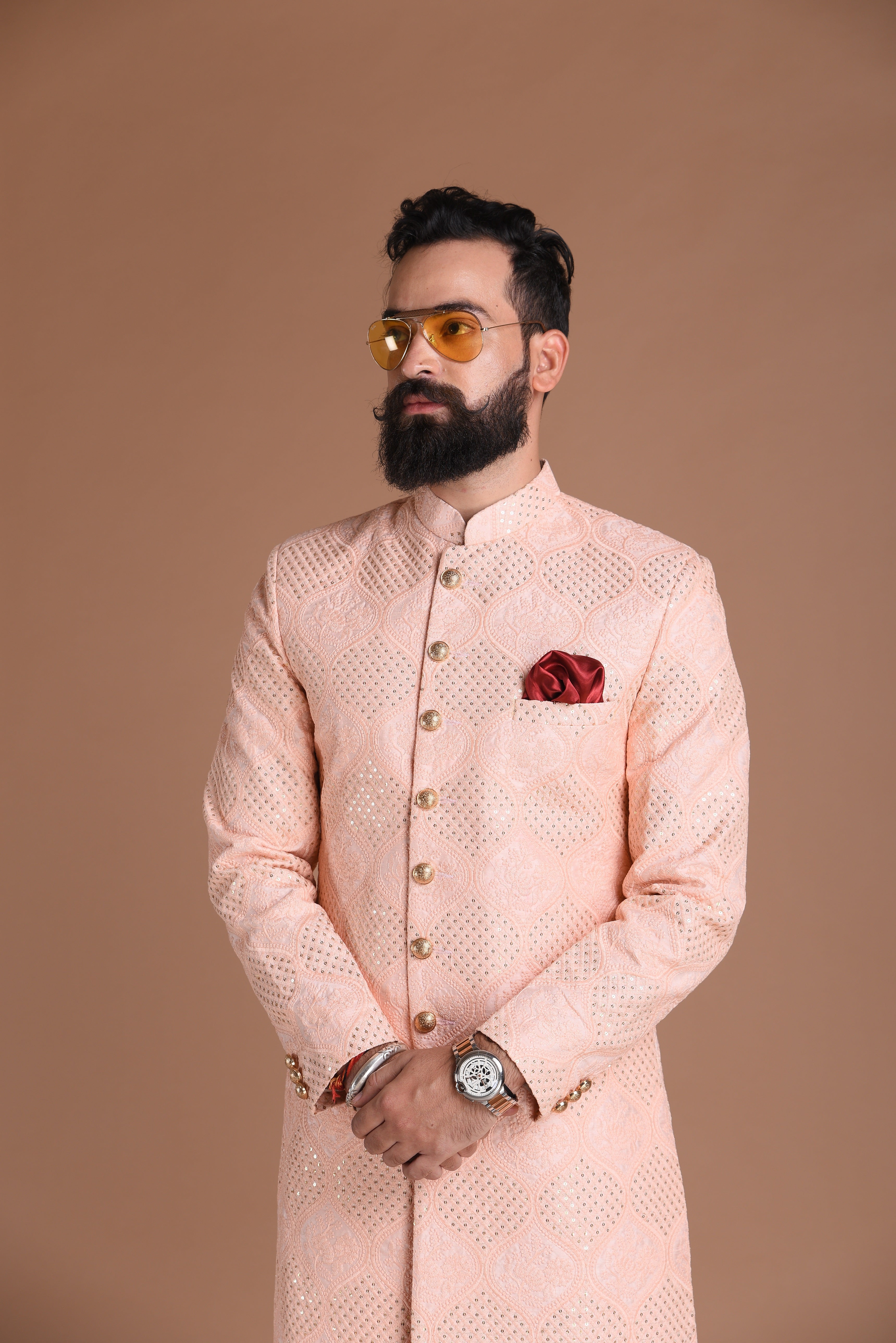 Handmade Traditional Chikankari Pink Sherwani Achkan | Formal Kurta Style wear | Perfect for Family Wedding functions Groom