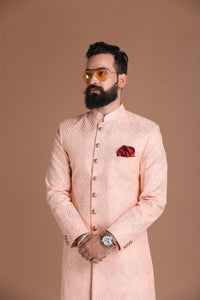 Handmade Traditional Chikankari Pink Sherwani Achkan | Formal Kurta Style wear | Perfect for Family Wedding functions Groom