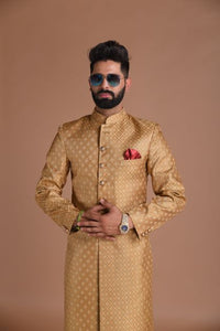 Exclusive Self embroidered Brown Brocade Silk Sherwani/Achkan for Men | Family Weddings & Grooms | Traditional Indian and Pakistani dress